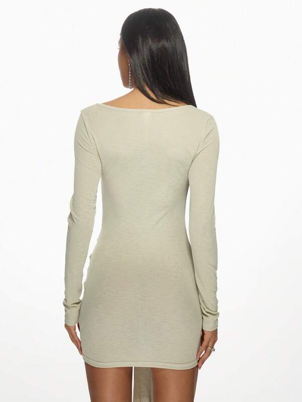 MISSGUIDED Scoop Neck Long Sleeves Front Tie Detail Bodycon Mini Dress