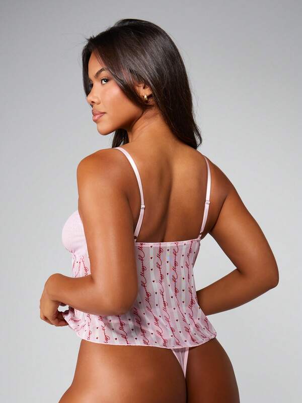 MISSGUIDED Script Print Babydoll Set With Hearts