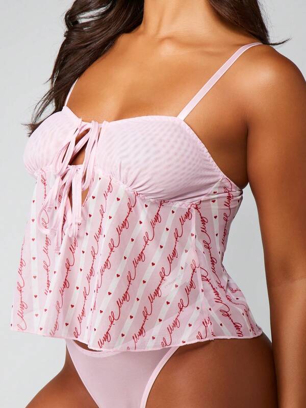 MISSGUIDED Script Print Babydoll Set With Hearts