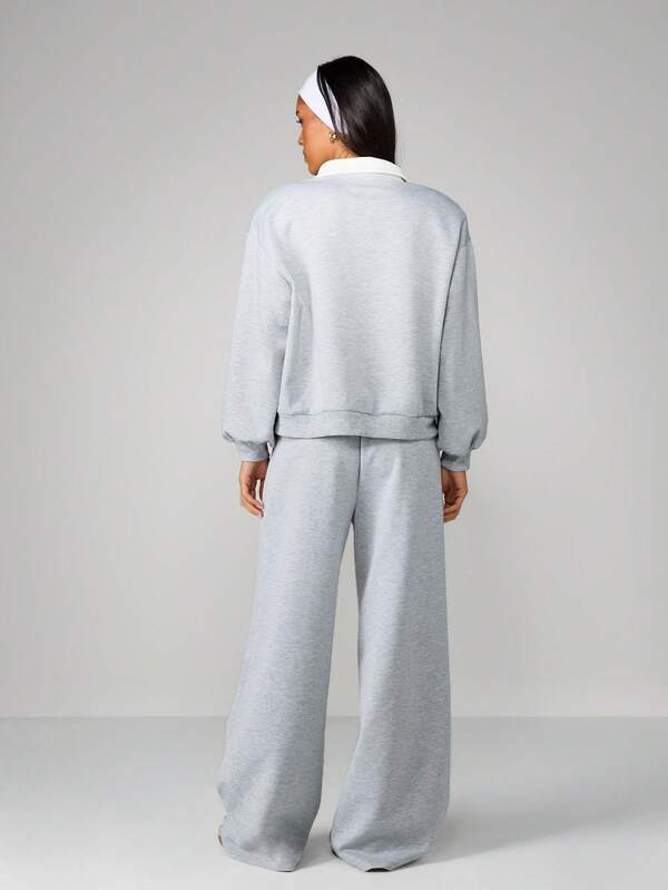 MISSGUIDED Scuba Polo Sweatshirt With Wide Leg Pants