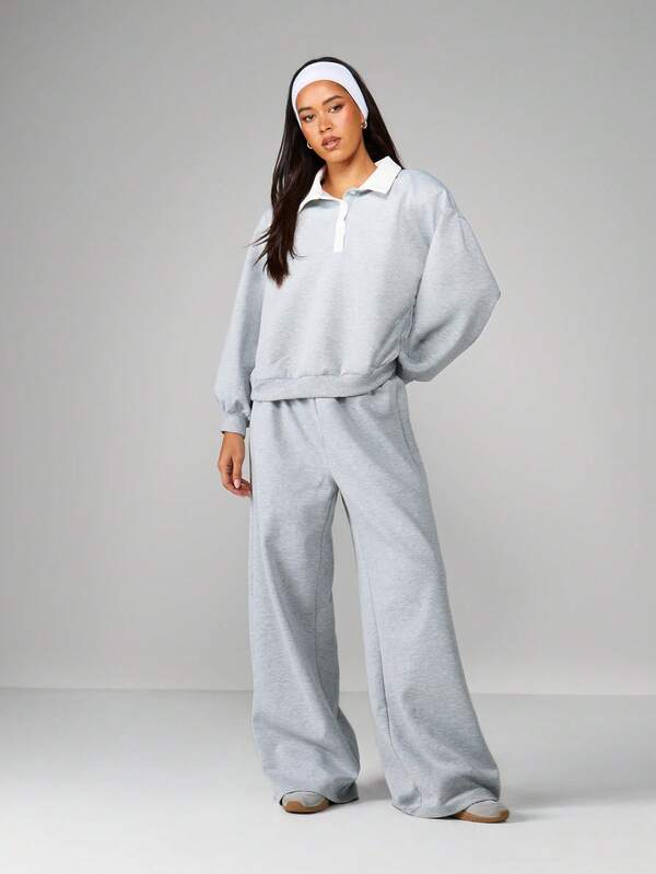 MISSGUIDED Scuba Polo Sweatshirt With Wide Leg Pants