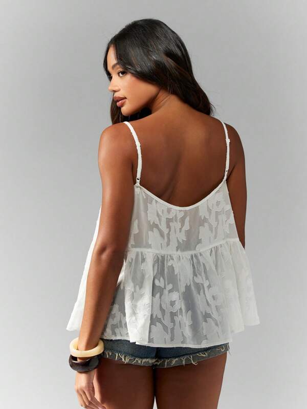 MISSGUIDED Semi-Sheer Butterfly Print Peplum Ruffle Cami Top