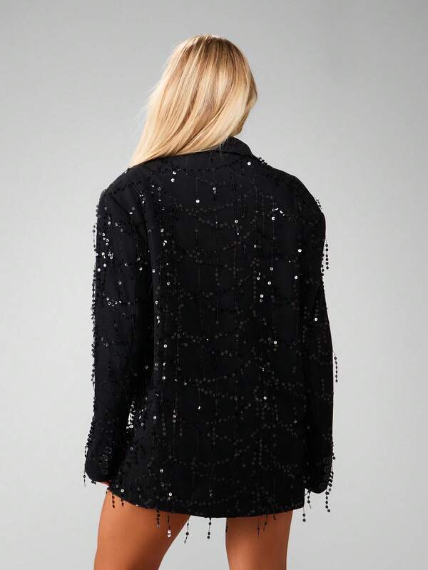 MISSGUIDED Sequin Blazer With Tassel Details