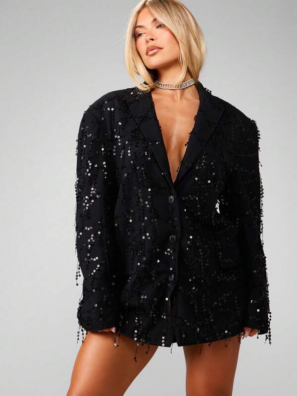 MISSGUIDED Sequin Blazer With Tassel Details