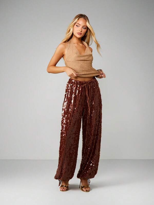 MISSGUIDED Sequin Drawstring Balloon Pants