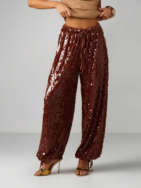 MISSGUIDED Sequin Drawstring Balloon Pants