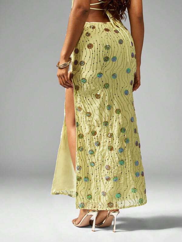 MISSGUIDED Sequin Embellished Maxi Side Split Skirt