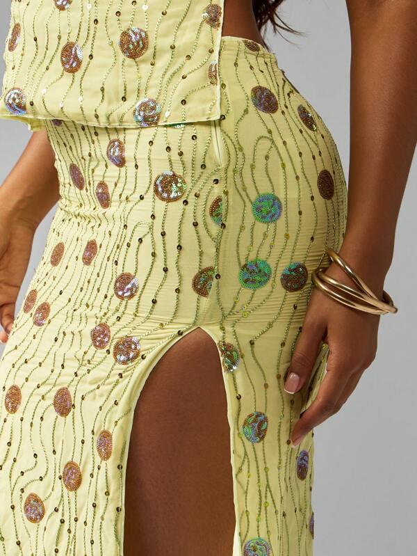MISSGUIDED Sequin Embellished Maxi Side Split Skirt