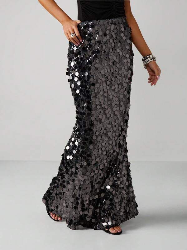 MISSGUIDED Sequin Embellished Mermaid Maxi Skirt