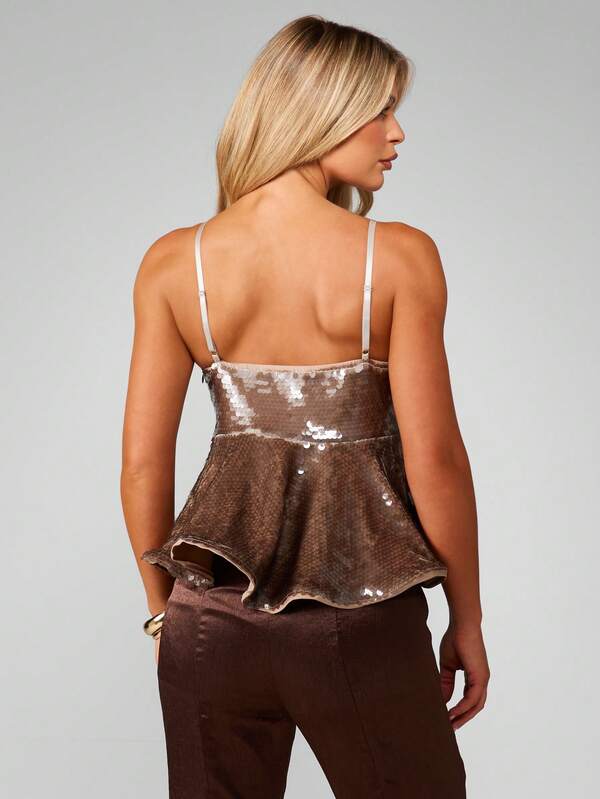 MISSGUIDED Sequin Flared Hem Cami With Peplum