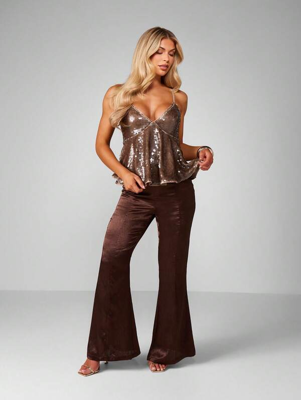 MISSGUIDED Sequin Flared Hem Cami With Peplum