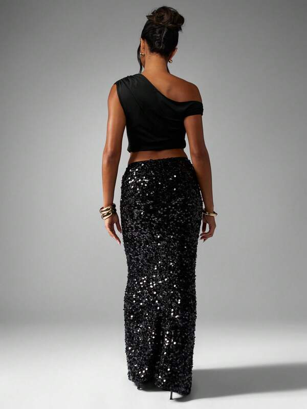 MISSGUIDED Sequin Maxi Column Skirt With Side Split