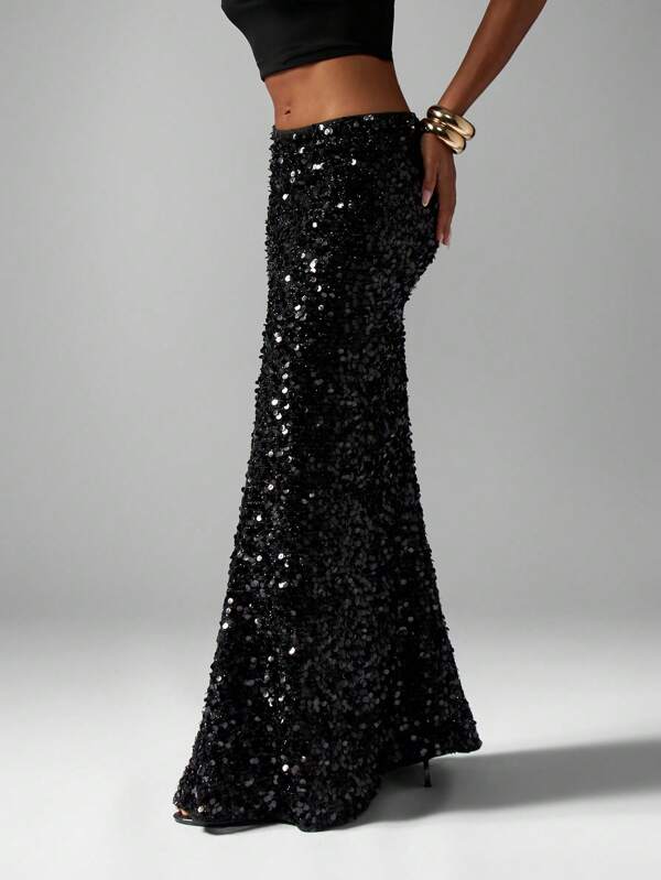 MISSGUIDED Sequin Maxi Column Skirt With Side Split