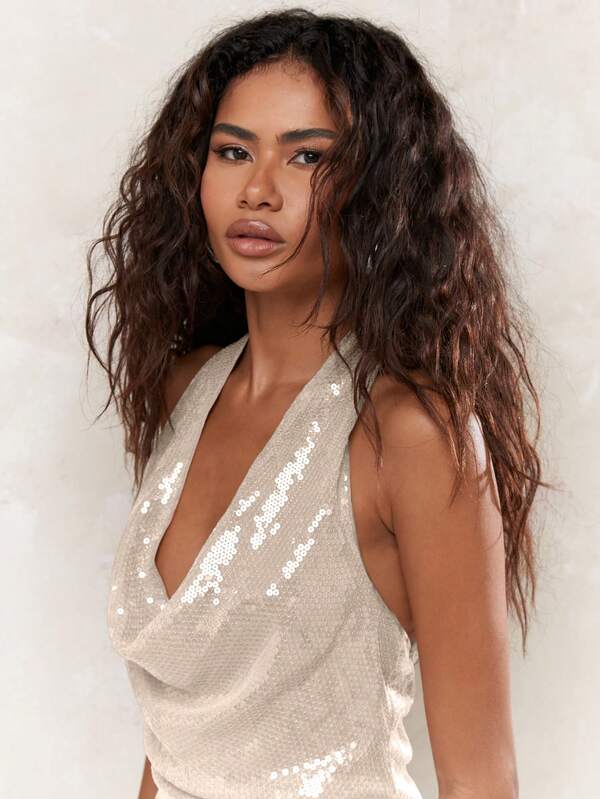 MISSGUIDED Sequin Mini Dress With Halter Neck And Draped Design