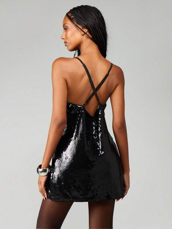 MISSGUIDED Sequin Mini Dress With Lace Trim