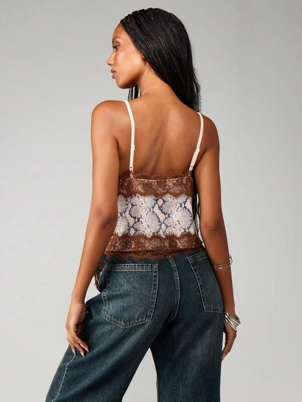 MISSGUIDED Sequin Snake Print Lace Cami Top