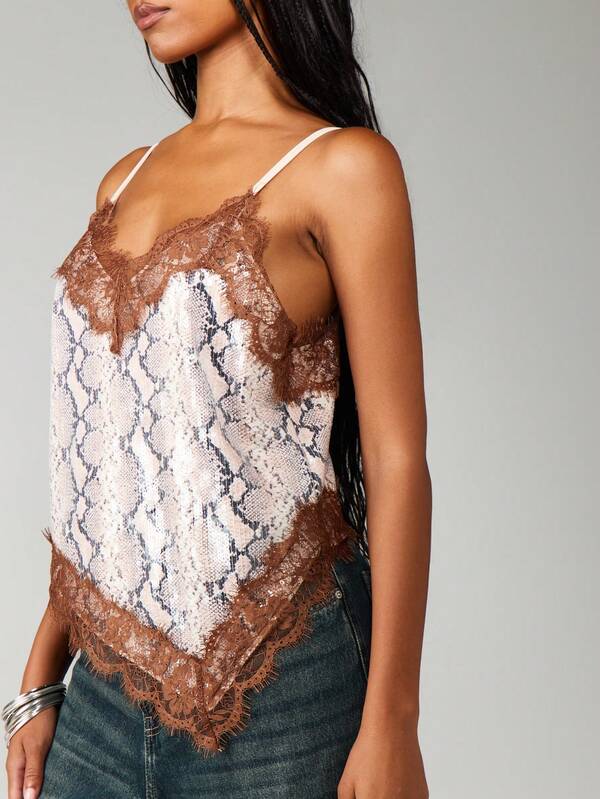 MISSGUIDED Sequin Snake Print Lace Cami Top