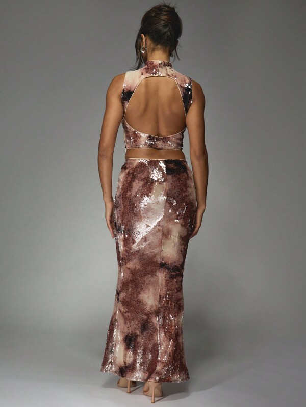 MISSGUIDED Sequin Two-Piece Set Crop Top And Flared Maxi Skirt