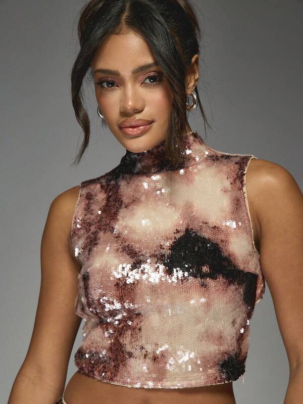 MISSGUIDED Sequin Two-Piece Set Crop Top And Flared Maxi Skirt