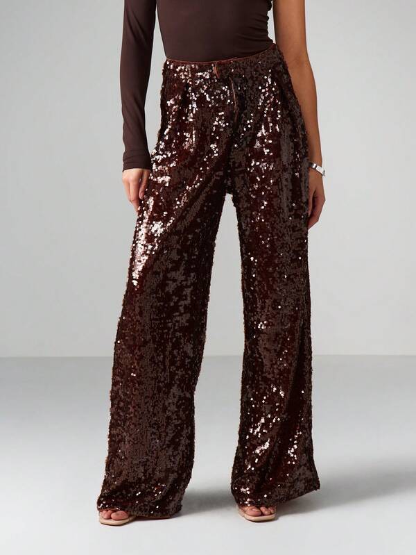 MISSGUIDED Sequin Wide Leg Palazzo Pants