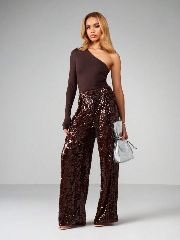 MISSGUIDED Sequin Wide Leg Palazzo Pants