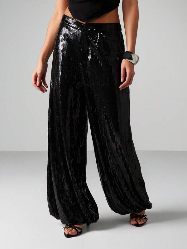 MISSGUIDED Sequin Wide Leg Palazzo Pants