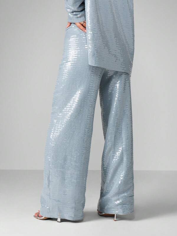 MISSGUIDED Sequin Wide Leg Trousers With Flared Hem