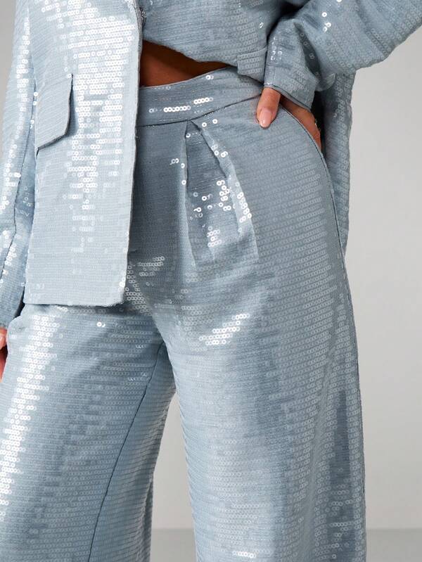 MISSGUIDED Sequin Wide Leg Trousers With Flared Hem