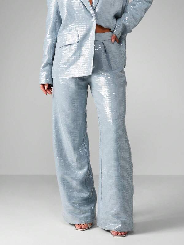 MISSGUIDED Sequin Wide Leg Trousers With Flared Hem