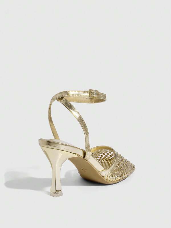 MISSGUIDED Sequined Ankle Strap Pointed Toe Pumps