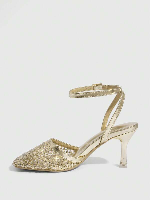 MISSGUIDED Sequined Ankle Strap Pointed Toe Pumps