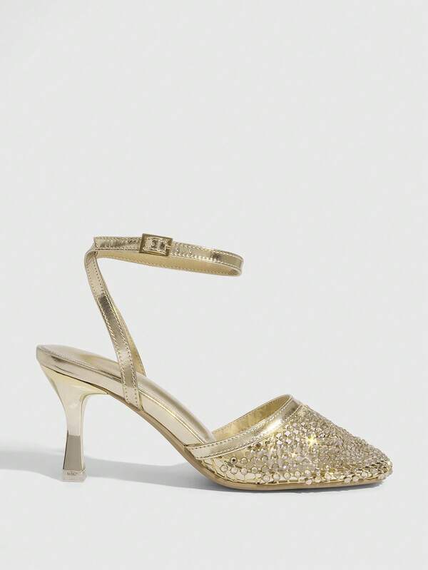 MISSGUIDED Sequined Ankle Strap Pointed Toe Pumps