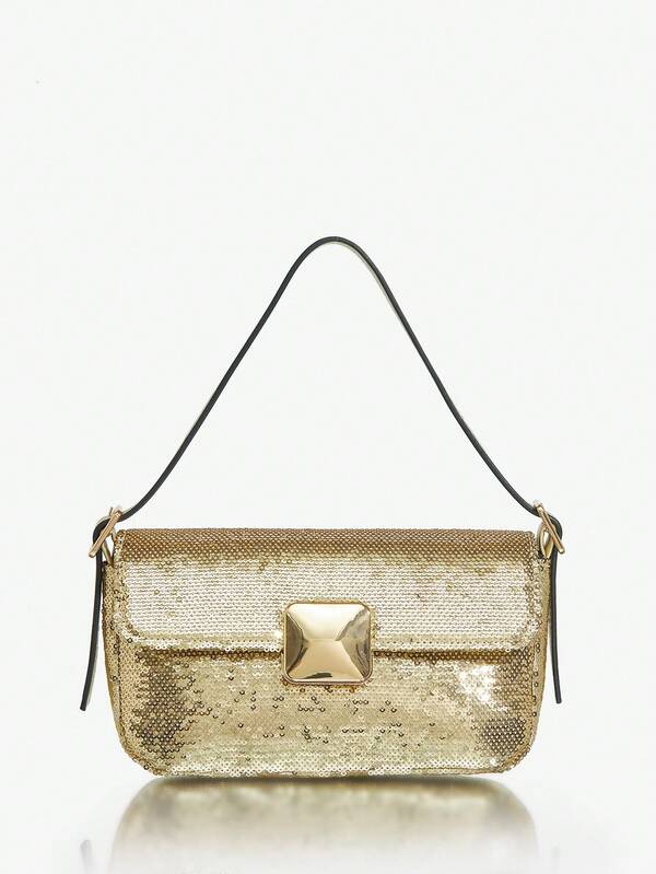 MISSGUIDED Sequined Baguette Bag With Metal Embellishment