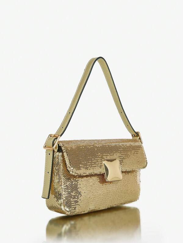 MISSGUIDED Sequined Baguette Bag With Metal Embellishment