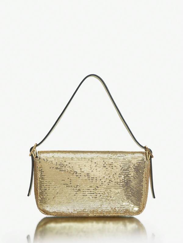 MISSGUIDED Sequined Baguette Bag With Metal Embellishment