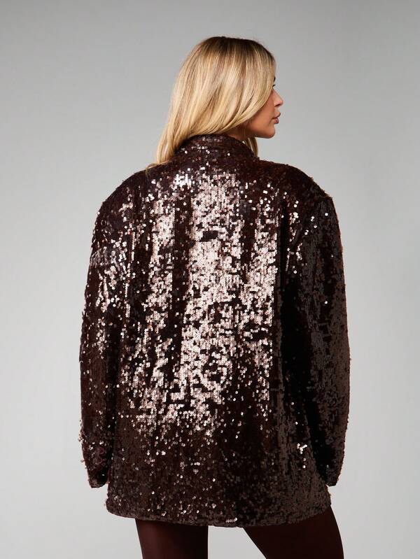 MISSGUIDED Sequined Oversized Blazer With Buttons