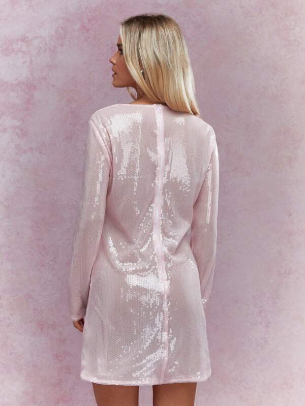 MISSGUIDED Sequined Sheer Plunge Neck Long Sleeves Mini Dress