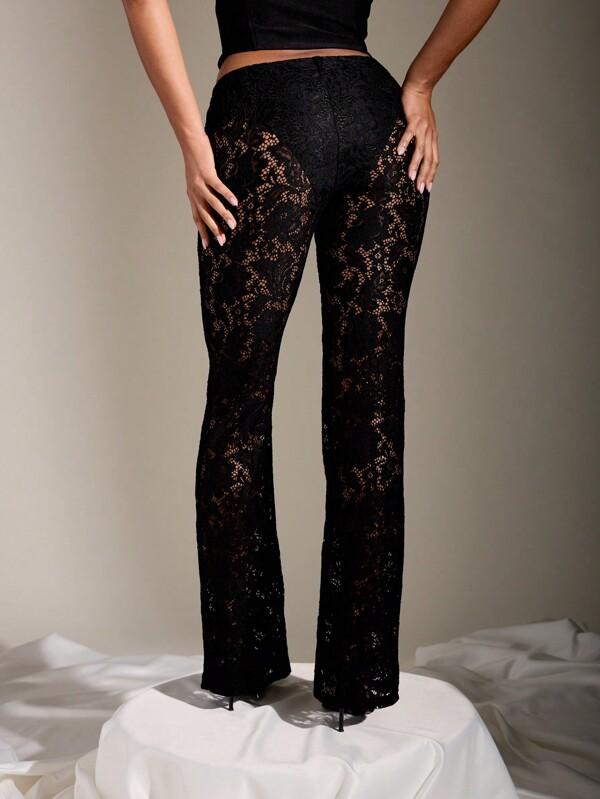 MISSGUIDED Sheer Lace Flare Pants With Intricate Floral Pattern