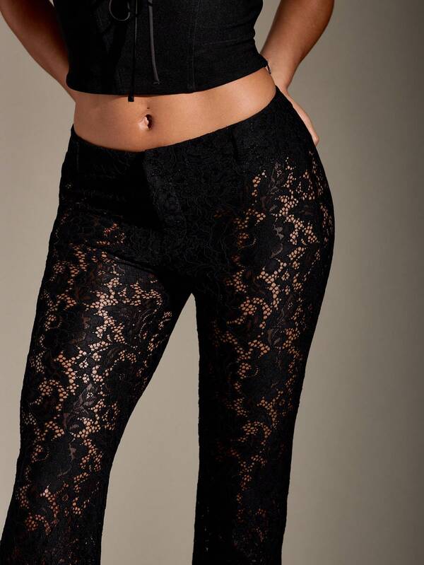 MISSGUIDED Sheer Lace Flare Pants With Intricate Floral Pattern