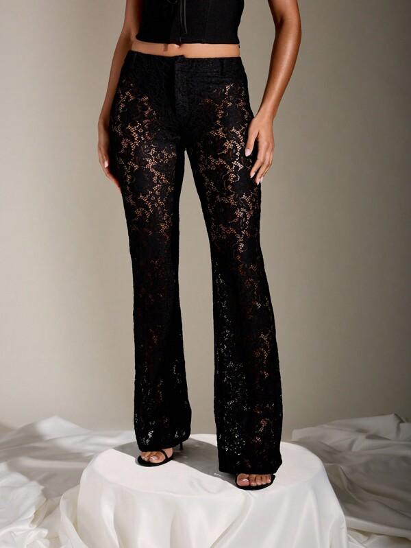 MISSGUIDED Sheer Lace Flare Pants With Intricate Floral Pattern