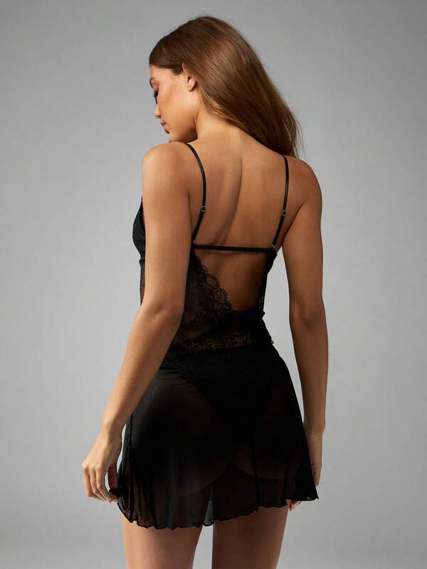 MISSGUIDED Sheer Lace Trim Babydoll With Adjustable Straps