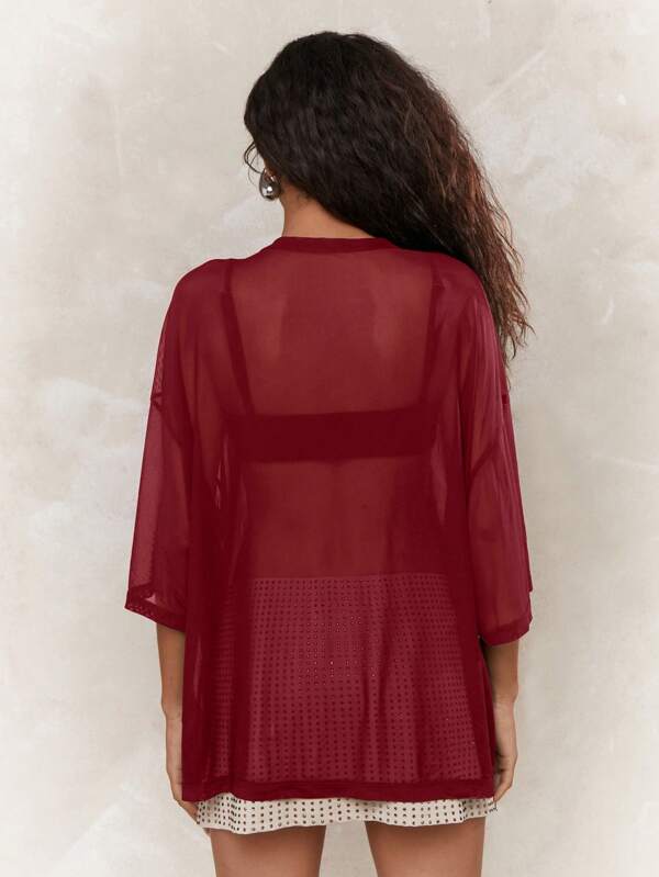 MISSGUIDED Sheer Mesh Oversized Long Sleeve Blouse Layering Top