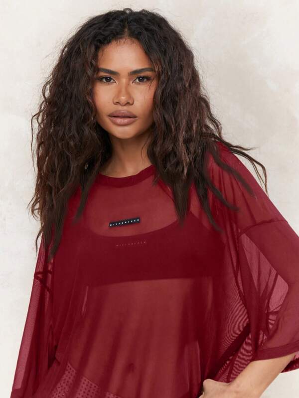 MISSGUIDED Sheer Mesh Oversized Long Sleeve Blouse Layering Top