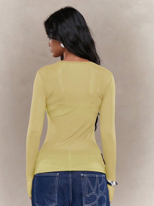 MISSGUIDED Sheer Mesh Thumb Hole Long Sleeve Top
