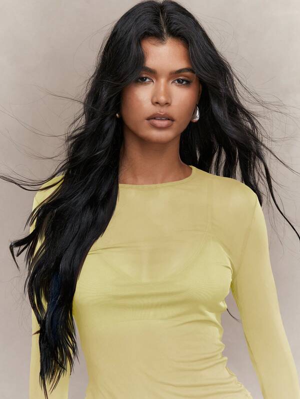 MISSGUIDED Sheer Mesh Thumb Hole Long Sleeve Top