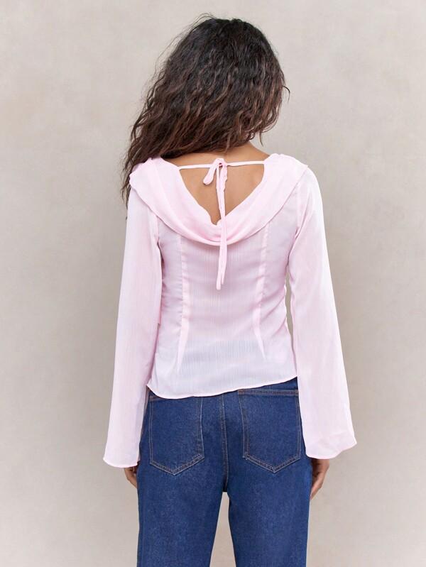 MISSGUIDED Sheer Scoop Neck And Back Flared Long Sleeves Frill Detail Top