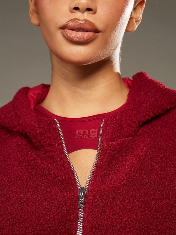 MISSGUIDED Sherpa Fleece Cropped Full Zip Hoodie With Drawstring