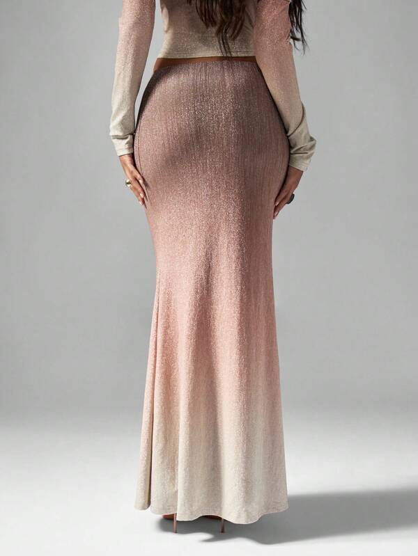 MISSGUIDED Shimmer Ombre Bardot Top With Flared Maxi Skirt