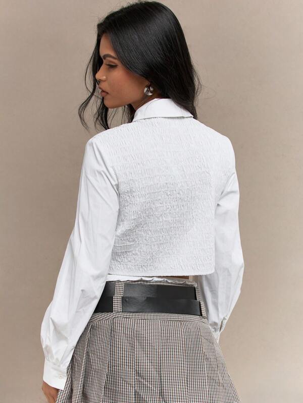 MISSGUIDED Shirred Long Balloon Sleeves Crop Shirt