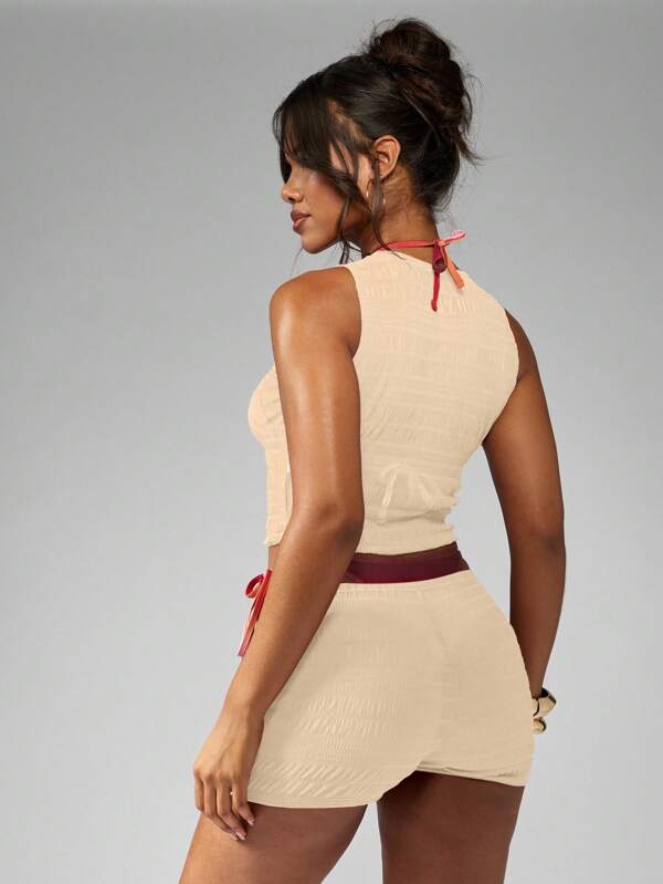 MISSGUIDED Shirred Ruched High Waist Co Ord Two Piece Outfit